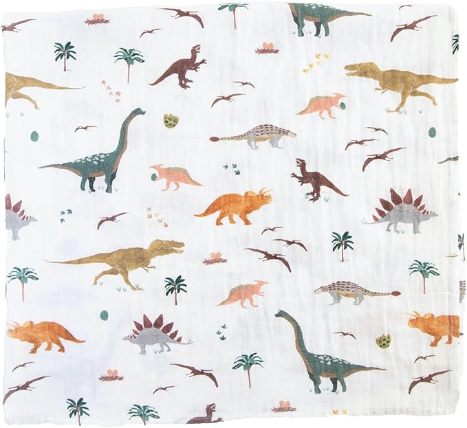 RED ROVR 100% Certified Organic Cotton Muslin Swaddle | Newborn Receiving Blanket | Baby Wrap | Boy, Girl, Unisex | Soft, Lightweight, Breathable | Burping, Nursing, Swaddling | 44" x 44" | Dino Days