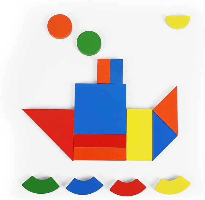 Wooden Magnetic Blocks Toys - Shape Pattern Building Block - Large Tangram Puzzles for Kids - Geometric Creative Development Toys Montessori Learning Material - Stocking Fillers Stuffers 3 Years