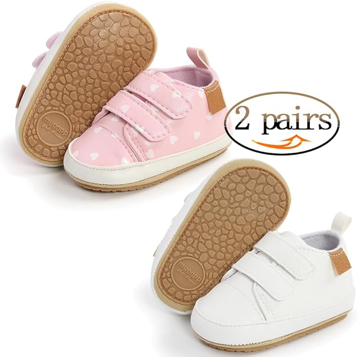 2Pairs Baby Shoes,Boys Girls Non-Slip Rubber Sole Sneakers,Unisex Infant Soft Lightweight First Walking Crib Shoes