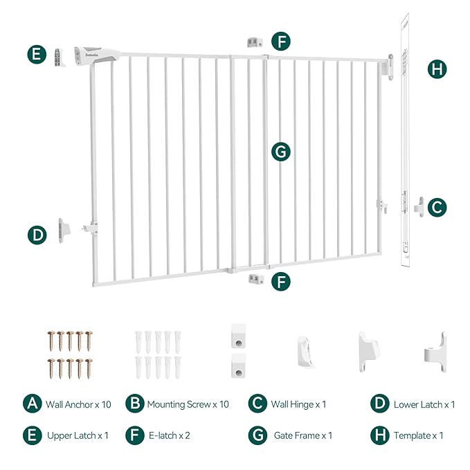 Babelio 31.5-55" No Bottom Bar Baby Gate Extra Wide, 2-in-1 Auto Close Dog Gate for The House, Stairs and Doorways, with Large Walk Thru Door, White