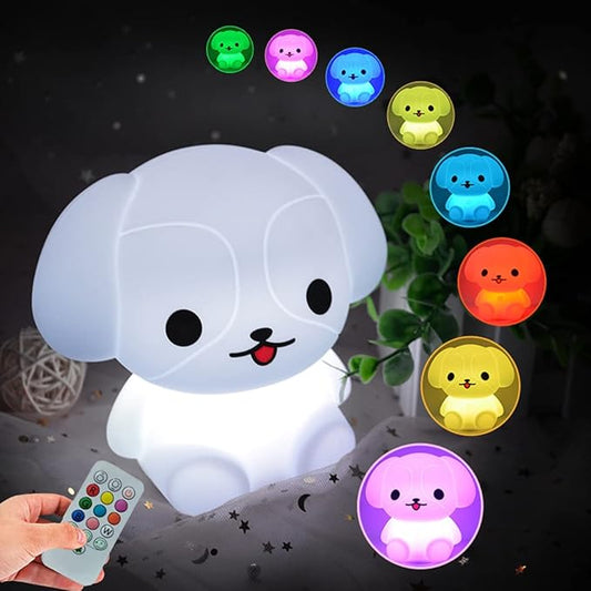 Night Lights Dog Silicone Bedside lamp for Children, Baby Nursery Light Decorative Lamps Decompression Light - Break Resistant/Eye Caring/Adjustable Brightness & Color/Time Setting - Medium