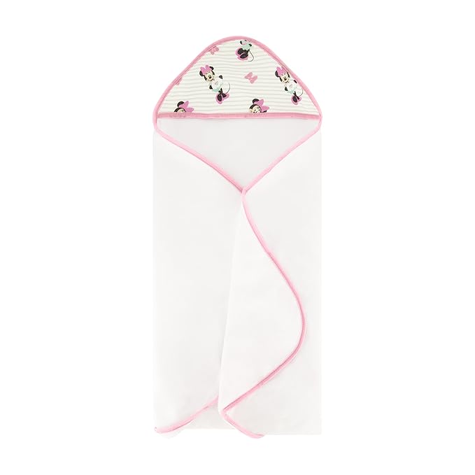 Disney Cudlie Baby Girl Minnie Mouse 2 Pack Rolled/Carded Hooded Towels in Tiny Stripe Print