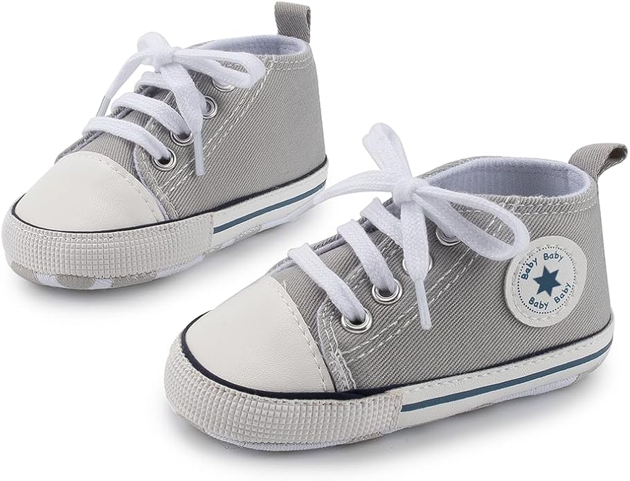Meckior Baby Girls Boys Canvas Sneakers Soft Sole High-Top Ankle Infant First Walkers Crib Shoes