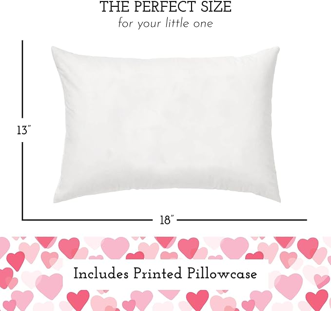 Little Sleepy Head Toddler Pillow with Pillowcase 13x18 - Kids Pillow for Sleeping - Better Neck Support Ergonomic Pillow and Toddler Pillowcase - Best Pillows for Kids (Hearts Pink)