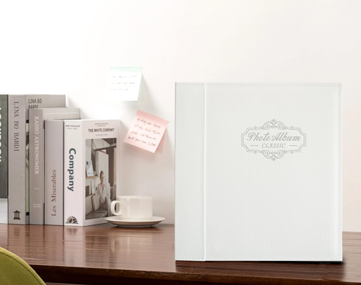 Photo Album Holds 3X5, 4X6, 5X7, 6X8, 8X10 Photos, Leather Cover, Magnetic Self-Stick Page, Hand Made DIY Albums (White, Large)