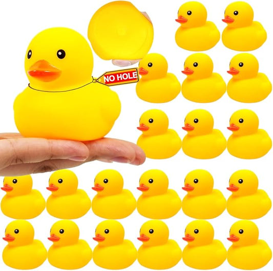 3 Inch 20 Pcs Kalafona Rubber Bathtub Duck/Duckie Waterproof No 'Bebe' No Hole Funny Bath Swimming Pool Toy Without Hole for Kids Birthday Party Favor Home Decor