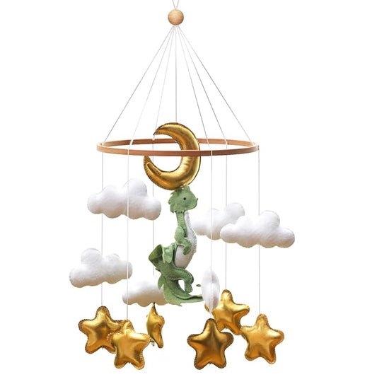 Wenqik Baby Crib Mobile for Nursery Green Leaf Dragon Mobile Crib Forest Green Forest Baby Shower Gift for Boys and Girls(Dragon)