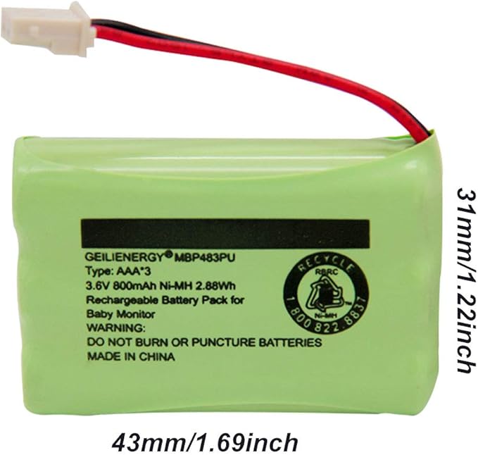 GEILIENERGY 3.6V Battery Compatible with Motorola Baby Monitor MBP33XL,Also Compatiblre with BT188645/BT288645(1 Pack)