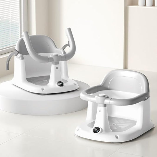 PandaEar Baby Bath Seat for 6 Months & Up, Non-Slip Toddler Bath Chair with Temperature Display, 4 Suction Cups & Soft Cushion, Infant Bathtub Seat for Sitting Up (Gray)
