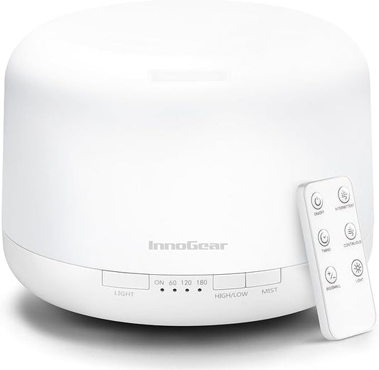InnoGear 500ml Essential Oil Diffuser with Remote Control, Premium Ultrasonic Aromatherapy Diffusers Scent Humidifier Vaporizer Auto-Off Timer for Large Room Home, Basic White