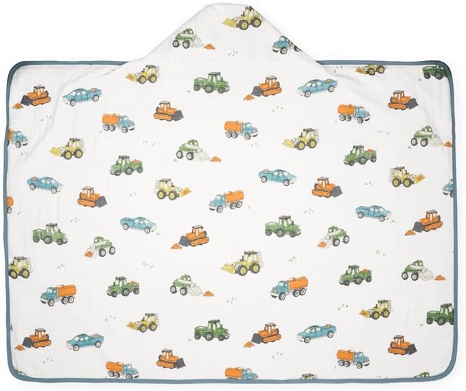 Little Unicorn Premium Hooded Bath Towel| Absorbent Cotton & Terry Blend | Larger Size, 1-6 Years (Work Trucks)