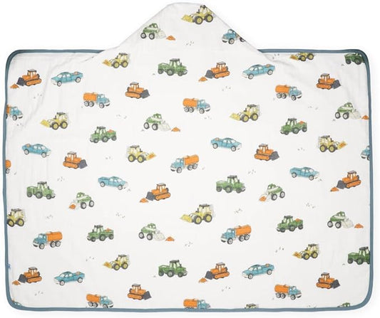 Little Unicorn Premium Hooded Bath Towel| Absorbent Cotton & Terry Blend | Larger Size, 1-6 Years (Work Trucks)