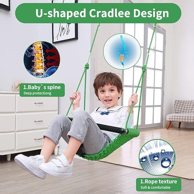 Toddler Swing & 2-in-1Baby Swing - Adjustable Rope Swing Seat for Kids | Indoor & Outdoor Durable Backyard Swing Set for Infants & Toddlers (Green)