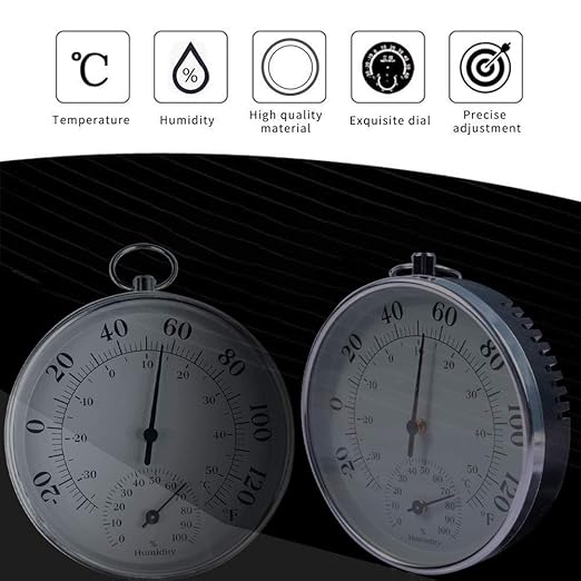 Indoor Outdoor Thermometer - Weather Dial Hygrometer Thermometer, No Battery Required Hanging Hygrometer for Wall, Table, Car, Greenhouse or Decorative, Round 4" in Diameter