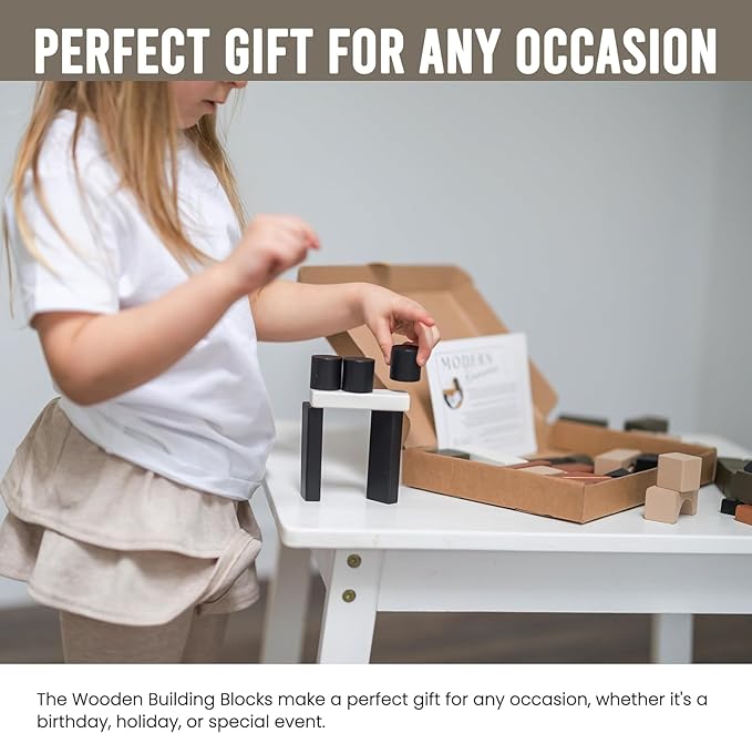 Educational Stacking Blocks for Toddlers 1–3 – 46-Piece Wooden Building Block Set | Montessori-Inspired Learning Toy with Storage Bag | Safe, Non-Toxic, Earth-Tone Colors