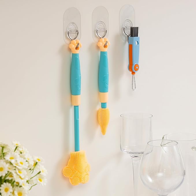 Chemimoso Adjustable Handle Length 10.5-13.8in Water Cup Cleaner Bottle Brush, Silicone Baby Bottle Brush, Pot Brush Cleaner, Blue