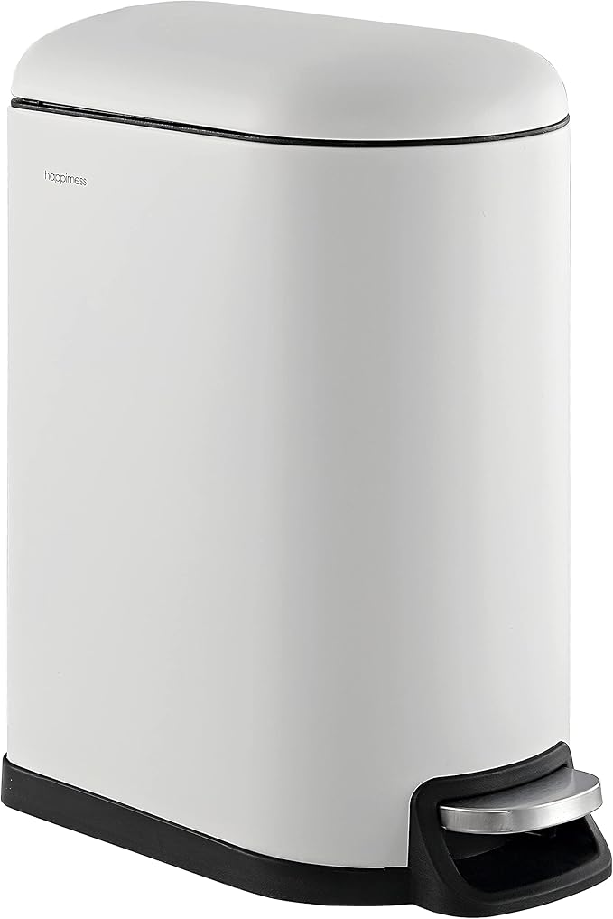 happimess HPM1010C Roland 10.6-Gallon Step-Open Trash Can with Soft-Close Lid, Modern, Minimalistic, Fingerprint Proof for Home, Kitchen, Laundry Room, Office, Bedroom, Bathroom, White