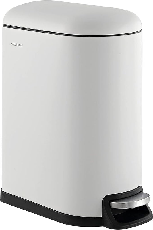 happimess HPM1010C Roland 10.6-Gallon Step-Open Trash Can with Soft-Close Lid, Modern, Minimalistic, Fingerprint Proof for Home, Kitchen, Laundry Room, Office, Bedroom, Bathroom, White