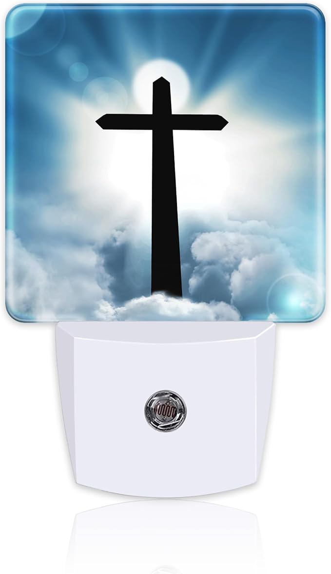 Cross and Blue Sky Night Light for Kids, Sun Cloud Heaven Night Light Plug in with Dusk to Dawn Sensor, 0.5w Energy Saving Sleep Friendly Nightlight for Hallway Stairway Kitchen Bedroom