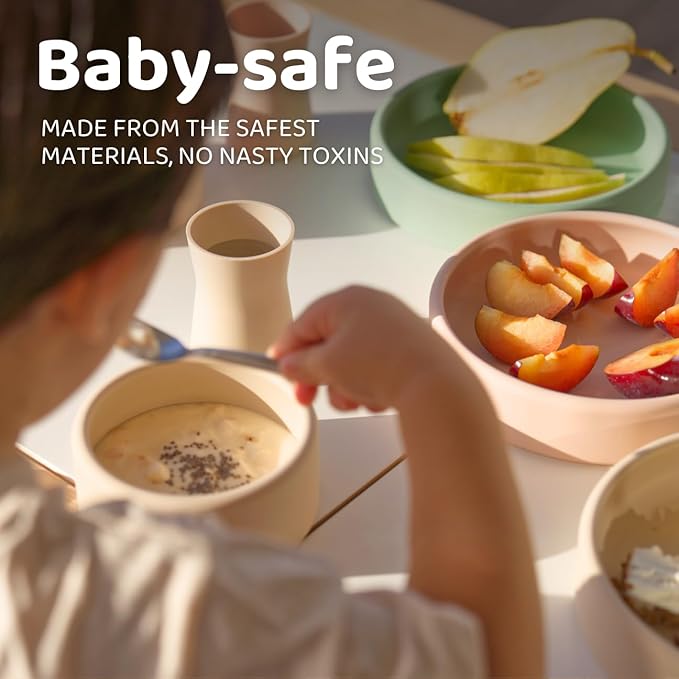 APLAINR Silicone Baby/Toddler Plate and Bowl Bundle, Oat Cream