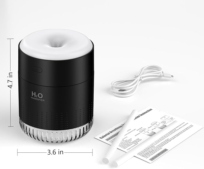 Portable Mini Humidifier, Auto Shut-Off, 2 Mist Modes, Quite, Small Humidifiers for Bedroom Travel Office Desk Plants (Black)