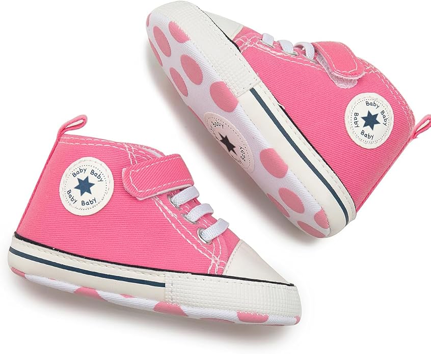 Meckior Baby Girls Boys Canvas Sneakers Soft Sole High-Top Ankle Infant First Walkers Crib Shoes