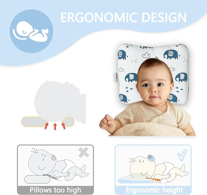 Unisex Soft and Breathable Baby Pillow 100% Organic Cotton Machine Washable Prеvents FΙat Hеad