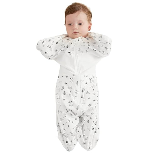 GROWNSY Transitional Swaddle Sleep Sack 6-12 Months, Starfish Design Baby Swaddle Sack, Dual-Zipper for Easy Diaper Changes, Proper Hip Development & Openable Foot Button, 19-27 lbs, Munchkin Forest