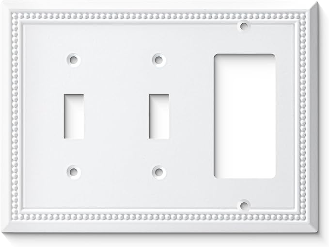 Henne Bery Sunken Pearls Heavy Duty Decorative Wall Plate Switch Plate Outlet Cover (Double Toggle/Single Decorator, White)