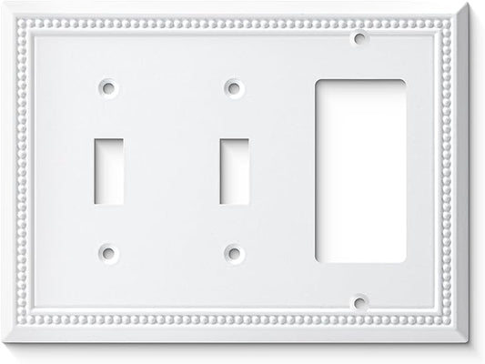 Henne Bery Sunken Pearls Heavy Duty Decorative Wall Plate Switch Plate Outlet Cover (Double Toggle/Single Decorator, White)