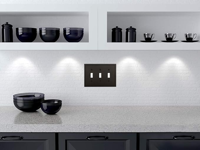Modern Edge Decorative Wall Plate Switch Plate Outlet Cover, Durable Solid Zinc Alloy (Triple Toggle, Matte Black)