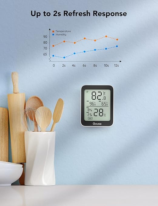 Govee Indoor Hygrometer Thermometer 3 Pack, Bluetooth Humidity Temperature Gauge with Large LCD Display, Notification Alert with Max Min Records, 2 Years Data Storage Export for Room Greenhouse, Black