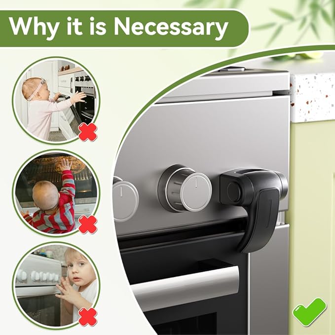 SAFELON 1 PC Baby Safety Oven Door Lock, Kitchen Safety Locks for Babies, Childproof Oven Locks for Kids, Heat-Resistant, No Screws & Drilling (Black)