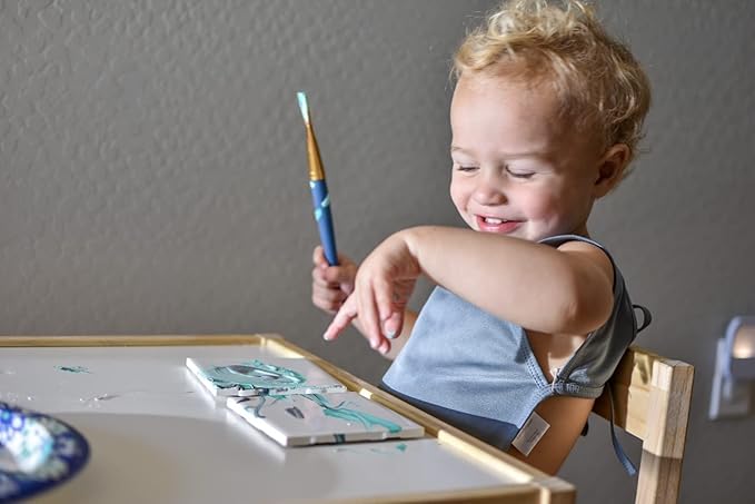 BapronBaby Minimalist Slate Bapron - No Neck Tie Safer Bib for Baby & Toddler - Soft Waterproof Stain Resistant - Machine Washable - Sz Preschool 3-5yrs