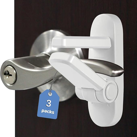Childproof Door Lever Lock Baby safety locks for doors (3 Pack) Improved door safety for kids, 3M Adhesive No Drilling Child Safety Door Handle Lock. Simple Install, No Tools Needed (White, 3)