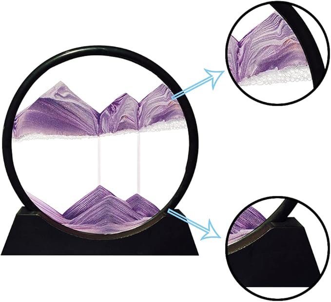 Aoderun Moving Sand Art Picture Round Glass 3D Deep Sea Sandscape in Motion Display Flowing Sand Frame Relaxing Desktop Home Office Work Decor (7", Purple)