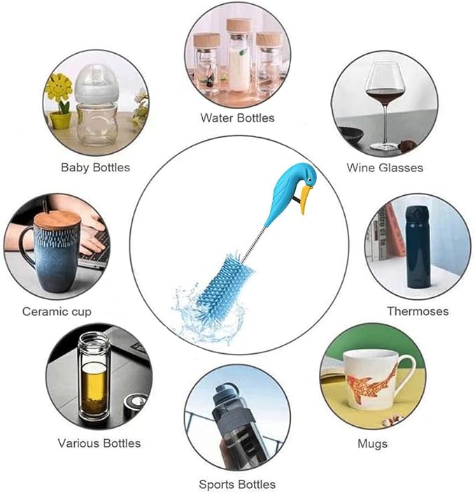 Silicone Bottle Brush Semi-Automatic Bottle Cleaner Brush for Baby, Sports, Vase, Glassware, and Smaller Diameter Openings