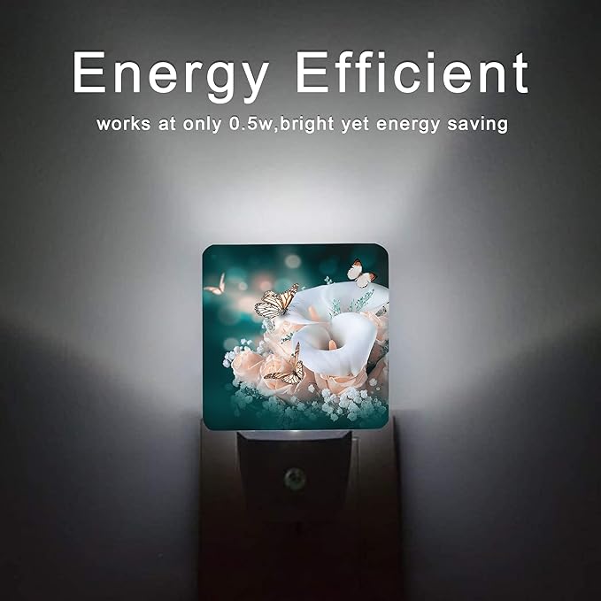 Yellow Roses and Butterfly Night Light,Flower Butterflies Spring Night Lights Plug into Wall Dusk to Dawn Sensor Led Lamp for Women Men for Stairway/Hallway/Bedroom,0.5W