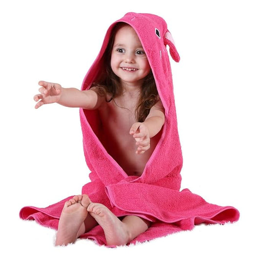 MICHLEY Animal Face Hooded Baby Towel Cotton Bathrobe for Boys Girls 0-6 Year Rose
