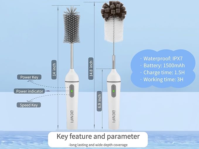 Electric Bottle Brushes Set, Baby Bottle Brush Cleaner, Portable Cleaning Brush Set, Silicon Bottle Brushes, Formula Mixer, Nipple Brush, Straw Brush, Soap Dispenser