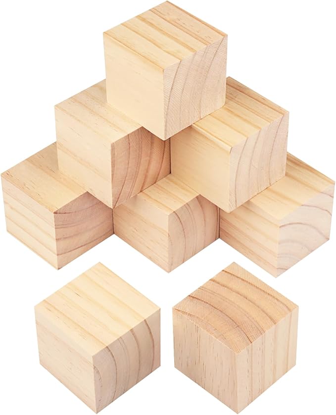 8 Packs Wooden Blocks for Crafts, 3.15 Inch Pine Wood Cubes, 8 x 8 x 8 cm Wooden Cubes for Paint, Stamp, Decorate, DIY Projects and Personalized Gifts,by GNIEMCKIN.