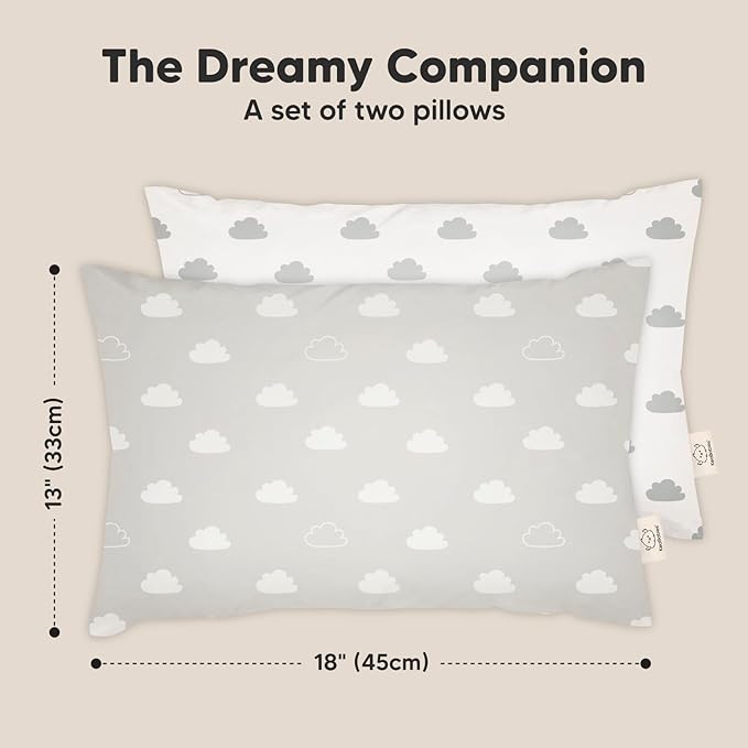 KeaBabies 2-Pack Toddler Pillow 13x18 - Soft Organic Cotton Kids Travel Bed Pillows for Sleeping, School, Nap, Machine Washable, Toddlers 2 to 5, Pillowcase Sold Separately (Cloud)