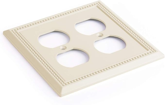 Henne Bery Sunken Pearls Heavy Duty Decorative Wall Plate Switch Plate Outlet Cover, Durable Solid Zinc Alloy (Double Duplex, Light Almond)