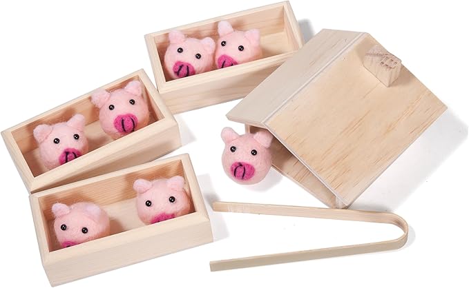 Sorting Stacking Wooden Toys for Toddlers, Montessori Pig Toy Toddler Sensory Bin Tool Toys, Wood Farm Toy House Fine Motor Skill Early Learning Preschool Educational Gift for Kids