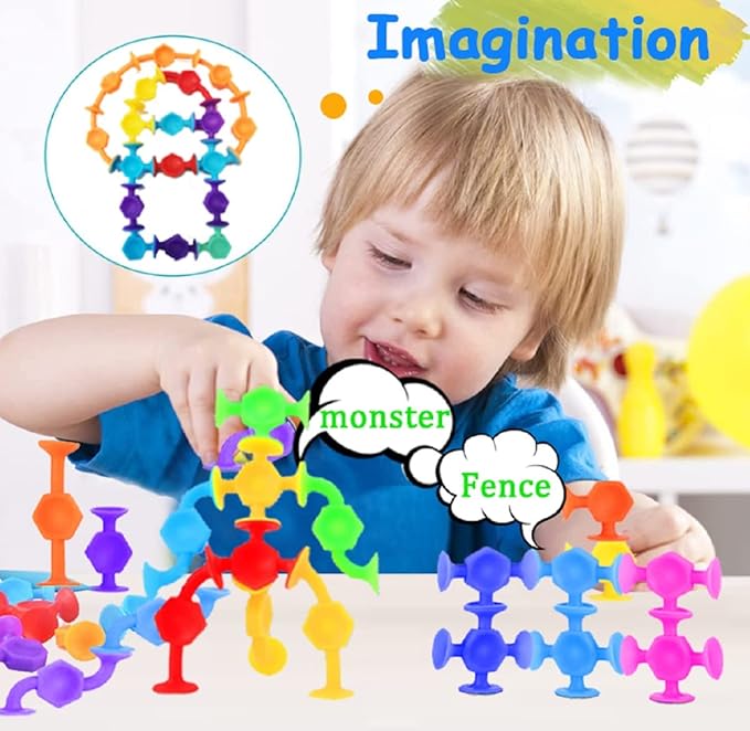 100pcs Suction Bath Toys for Baby Kids, Bath Toy Silicone Construction Building Blocks Montessori Sensory Toy for 3 4 5 6 7 8 Years Old Toddlers Boys Girls with Egg Storage…
