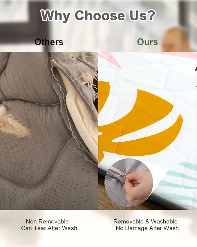 Premium Foam Baby Play Mat 74x50 – Removable & Machine Washable Cover, Extra Thick Padding Playpen Mat, Non-Slip Crawling Mat, Easy to Clean for Infants, Toddlers & Babies