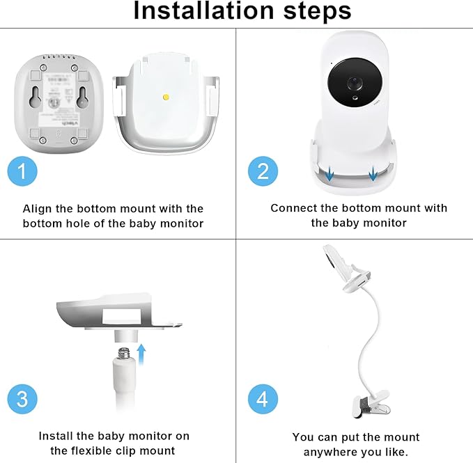 15.7 inches Baby Monitor Mount Compatible with VTech VM819 Baby Monitor Camera,Flexible Clip Clamp Mount Stand Long Gooseneck Arm Without Tools or Wall Damage