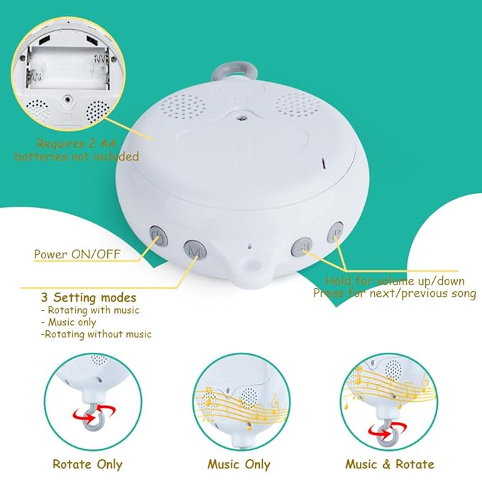 Baby Crib Mobile, Baby Mobile for Crib with Mirror, Black and White High Contrast Mobile Toy for Newborn Infants Boys and Girls, Baby Mobile Hanging Rotating Crib Toys Nursery Crib Toys, Knob Type