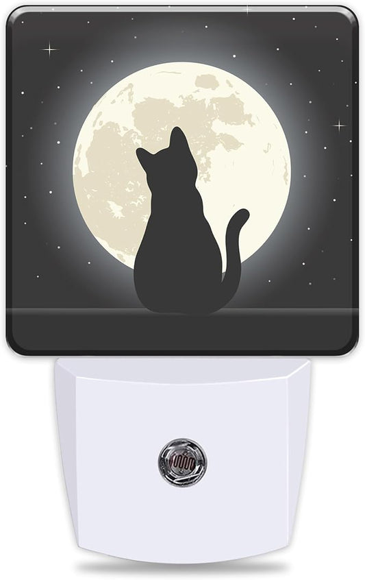 Black Cat Under The Moon Night Lights Plug into Wall for Girls Boys Room, Night Lights LED Lamp with Dusk to Dawn Sensor Nightlight for Bedroom Kitchen Bathroom Hallway Home Wall Decor