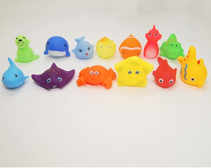 Preschool Bath Toys Rubber Floating Baby Wash Shower Toy for Toddlers Kids Party Decoration15 Pcs (Sea Animal)